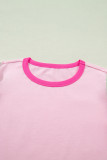 Pink Colorblock Flutter Sleeve Round Neck T Shirt