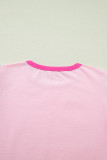 Pink Colorblock Flutter Sleeve Round Neck T Shirt