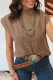 Light French Beige Solid Color Ribbed Knit Mock Neck Loose Sleeveless Sweater
