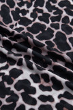 Khaki Leopard Print Sheer Mesh Short Sleeve Top
