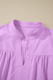 Phalaenopsis Stitched Detail V Neck Puffy Half Sleeve Blouse