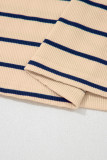 Khaki Stripe Mock Neck Short Sleeve Loose Top
