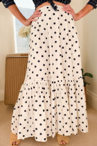White Polka Dot Ruffled Slit Maxi Skirt