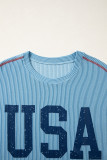 Beau Blue USA Graphic Half Sleeve Loose Ribbed Top