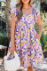 Multicolour Floral Print Flutter Sleeve Striped Trim Square Neck Loose Mini Dress