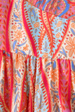 Multicolour Paisley Print V-Neck Short Sleeve Boho Maxi Dress with Ruffle Details