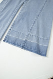 Mist Blue Retro Distressed Button Adjustable Straps Denim Overall Jumpsuit