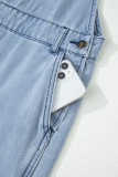 Mist Blue Retro Distressed Button Adjustable Straps Denim Overall Jumpsuit
