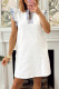 White Contrasted Striped Patchwork Split Neck Ruffle Trim Sleeveless Dress