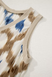 Khaki Boho Abstract Print V Neck Sleeveless Long Dress