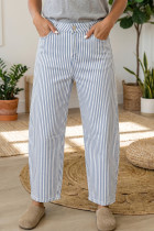 Sky Blue Stripe Casual Barrel Jeans