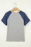 Dark Blue Floral Patchwork Colorblock Raglan Sleeve T Shirt