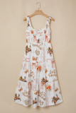 White Western Horseshoe Print U-Neck Sleeveless Midi Dress