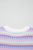 Purple Abstract Striped Knit Short Sleeve Sweater