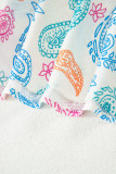 Multicolour Vibrant Paisley Printed Button Keyhole Puff Sleeve Blouse