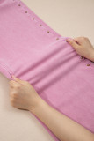 Pink Beaded Side Detail Split Loose Jeans