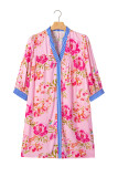 Multicolour Floral Striped Patchwork Trim Half Sleeve Mini Dress