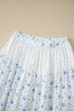 Sky Blue High Waist Tiny Floral Print Boho Maxi Skirt