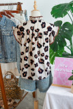 Khaki Leopard Printed Ruffle Sleeve Summer Blouse