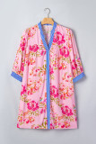 Multicolour Floral Striped Patchwork Trim Half Sleeve Mini Dress