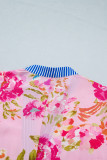 Multicolour Floral Striped Patchwork Trim Half Sleeve Mini Dress