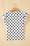 White Polka Dot Print Ruffled Short Sleeve Blouse