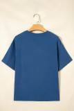 Sail Blue Color Block Chest Pocket Patched Casual Short Sleeve Top
