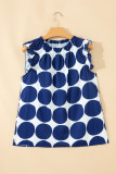 Blue Polka Dot Print Frilled Round Neck Shift Tank Top