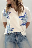 White Patriot Star Patched Notched Neck Mineral Washed Tee