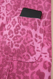 Pink Leopard Denim Buttoned Shift Sleeveless Dress