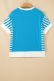 Light Blue Flag Print Patchwork Colorblock July 4th T Shirt