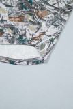 Gray Abstract Woodland Print Tunic Henley T Shirt