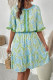Sky Blue Floral Print High Waist Ruffle Short Sleeve Mini Dress