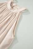 Beige Sheer Hollowed Floral Lace Hem Patchwork Loose Halter Summer Dress