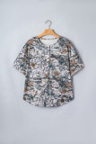 Gray Abstract Woodland Print Tunic Henley T Shirt