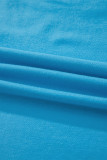 Light Blue Flag Print Patchwork Colorblock July 4th T Shirt