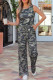 Green Camouflage Print Slim Tank Drawstring Pant Set