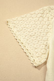 Beige Lace Splicing Button Cutout V Neck Waffle Knit Blouse