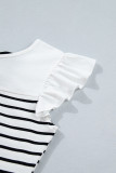 White Stripe Contrast Knot Back Ruffle Trim Tank Top