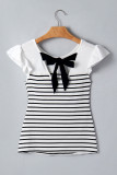 White Stripe Contrast Knot Back Ruffle Trim Tank Top