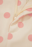 White Polka Dot Print Patched Pocket Mid-rise Straight Leg Pants
