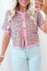 Pink Leopard Button Down Short Sleeve Sweater Cardigan
