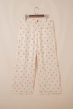 White Polka Dot Print Patched Pocket Mid-rise Straight Leg Pants