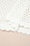 White Scalloped Trim Hollow Out Knit Long Sleeve Top