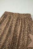 Khaki Leopard Print Star Patched Drawstring Elastic Waist Jogger Pants