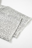 Gray Leopard Frayed Edge Wide Leg High Waist Jeans