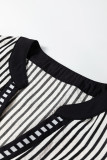 Black Stripe Double Ruffled Short Sleeve Contrast Trim V Neck Midi Dress