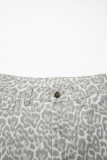 Gray Leopard Frayed Edge Wide Leg High Waist Jeans