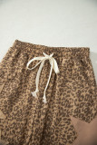 Khaki Leopard Print Star Patched Drawstring Elastic Waist Jogger Pants