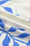 Sky Blue Leafy Botanical Print Side Tie Button Down Maxi Dress